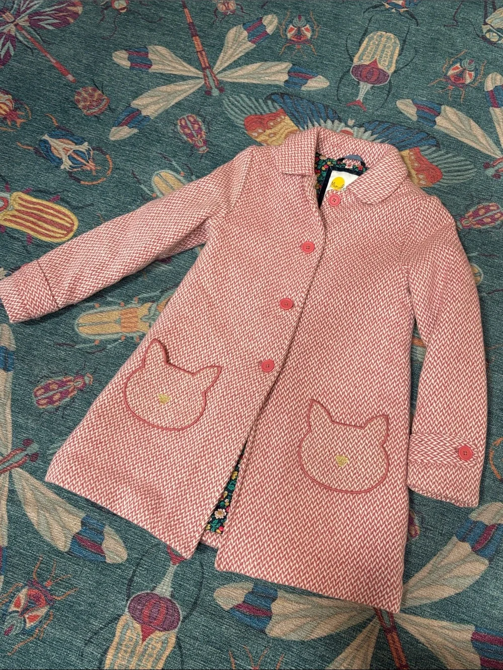 Stunning Mini Boden Tweed Pink Kitty Cat Coat 9/10